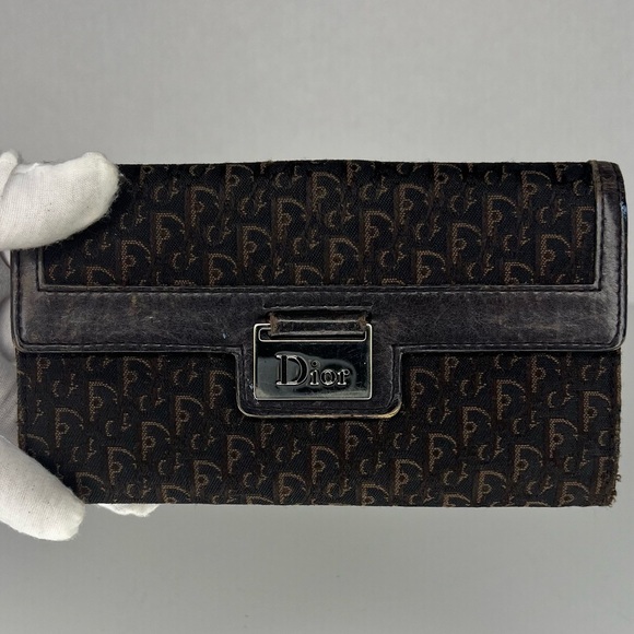 🖤Dior Brown/Black John Galliano Street Chic Oblique Monogram Logo Canvas Wallet - Picture 1 of 10